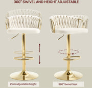 Luxe barkruk - Fluweel Barkruk - Set van 2 - Gevlochten - Hoogte verstelbaar - 360 graden draaibaar - Velvet - Gouden poot - Zwart