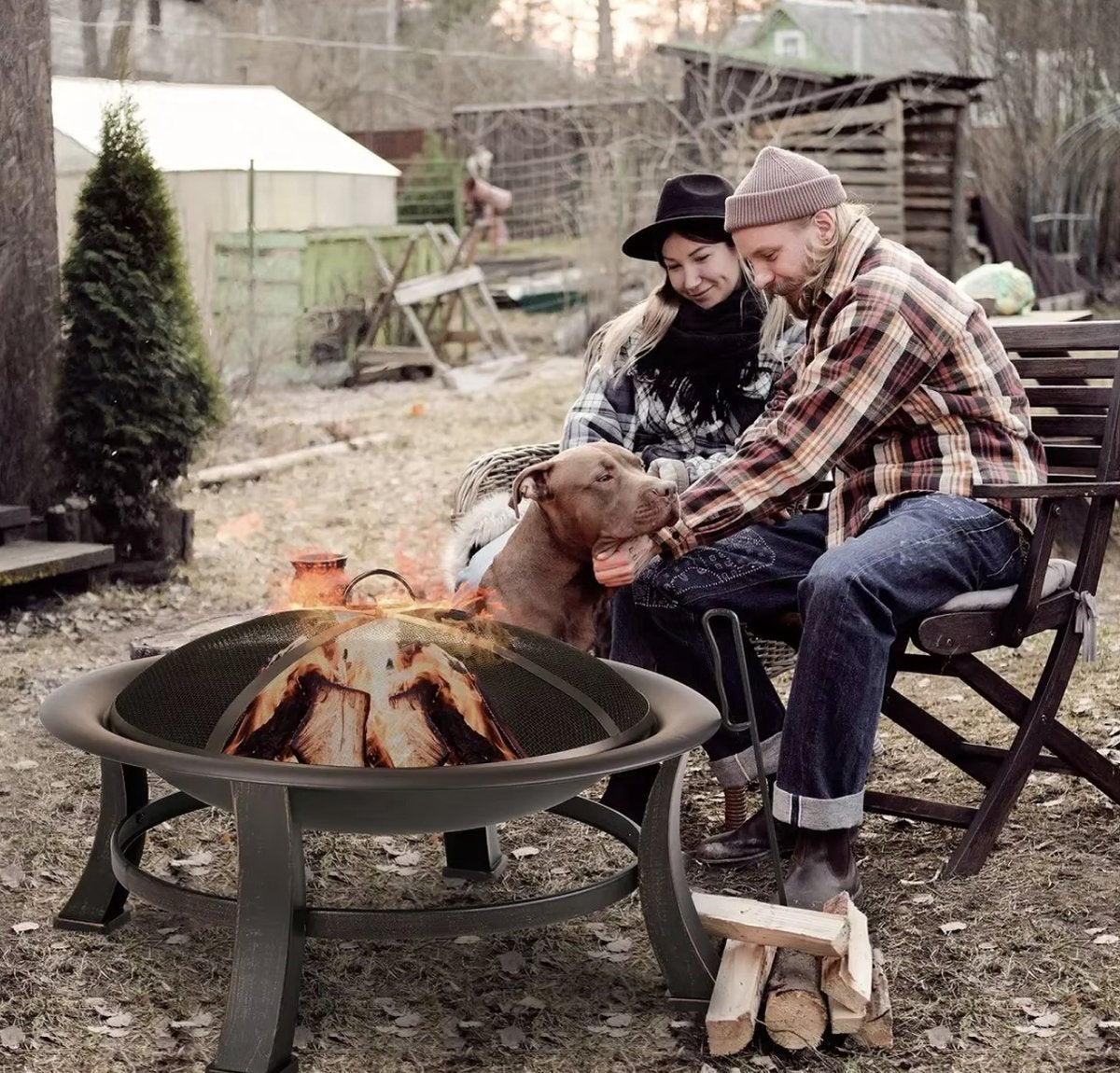 Vuurschaal - BBQ - Vuurtafel - Vuurkorf - BBQ rooster - 2in1 - Outdoor vuurschaal - Pook - Draagbaar - Zwart