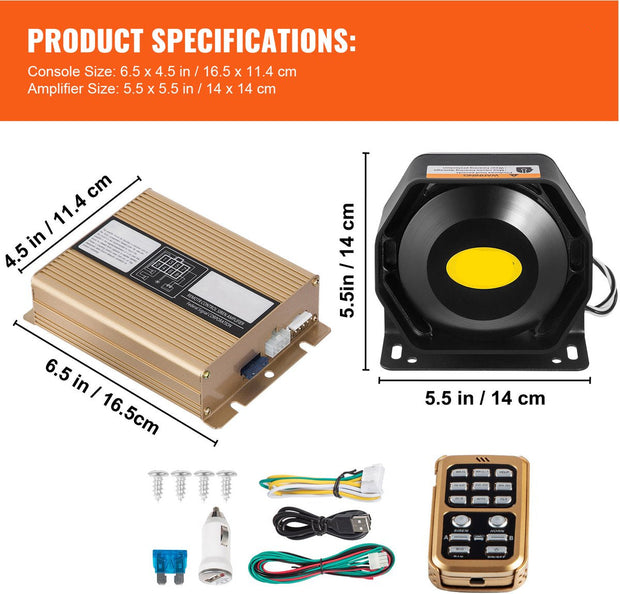 Noodsirene - 8 Tonen - ≥130dB - 200W - 12V - Met Afstandsbediening En Accessoireset - Geschikt Voor Noodgevallen
