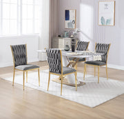 Eetkamerstoel - Set van 2 stoelen - Fluwelen eetkamer stoel - Eetkamerstoelen - Eettafel stoel - Velvet - Fluweel - Gevlochten patroon - Gouden poot - Metaal - Grijs - Goud