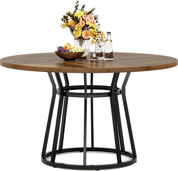 Ronde Eettafel voor 4 Personen - Eettafel met Metalen Onderstel - 120 cm Ronde Keukentafel -  voor Woonkamer - Keuken - Eetkamer - Industrieel - 120 x 120 x 75 cm