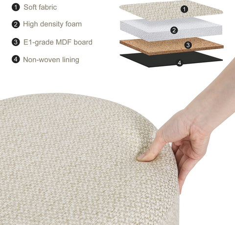 Gestoffeerde poef met opbergruimte – Beige - Multifunctionele poef met opbergruimte op poten – Draagvermogen 300 kg – Bijzettafel & kruk – 33 x 39 cm