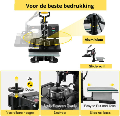 Transferpers - 2 in 1 - Drukmachine - Hittepers - Drukpers - Heat Press Machine - Sublimatie Printer - 25x30CM - Clamshell Sublimatie - Transfer Printer met Teflon Coating Powerpress DIY T-shirt Cap - Zwart
