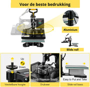 Transfer Press - 2 in 1 - Printing Machine - Heat Press - Printing Press - Heat Press Machine - Sublimation Printer - 25x30CM - Clamshell Sublimation - Transfer Printer with Teflon Coating Powerpress DIY T-shirt Cap - Black