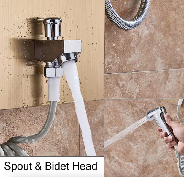 Douchekraan - Regendouche - Douchekop - Douchepaneel - 6 in 1 - Regendouche - Waterval douche - Kraan - Bidet - Massage jet - Handdouche - Waterstroom gevoed - Verlichting en LED display - Goud