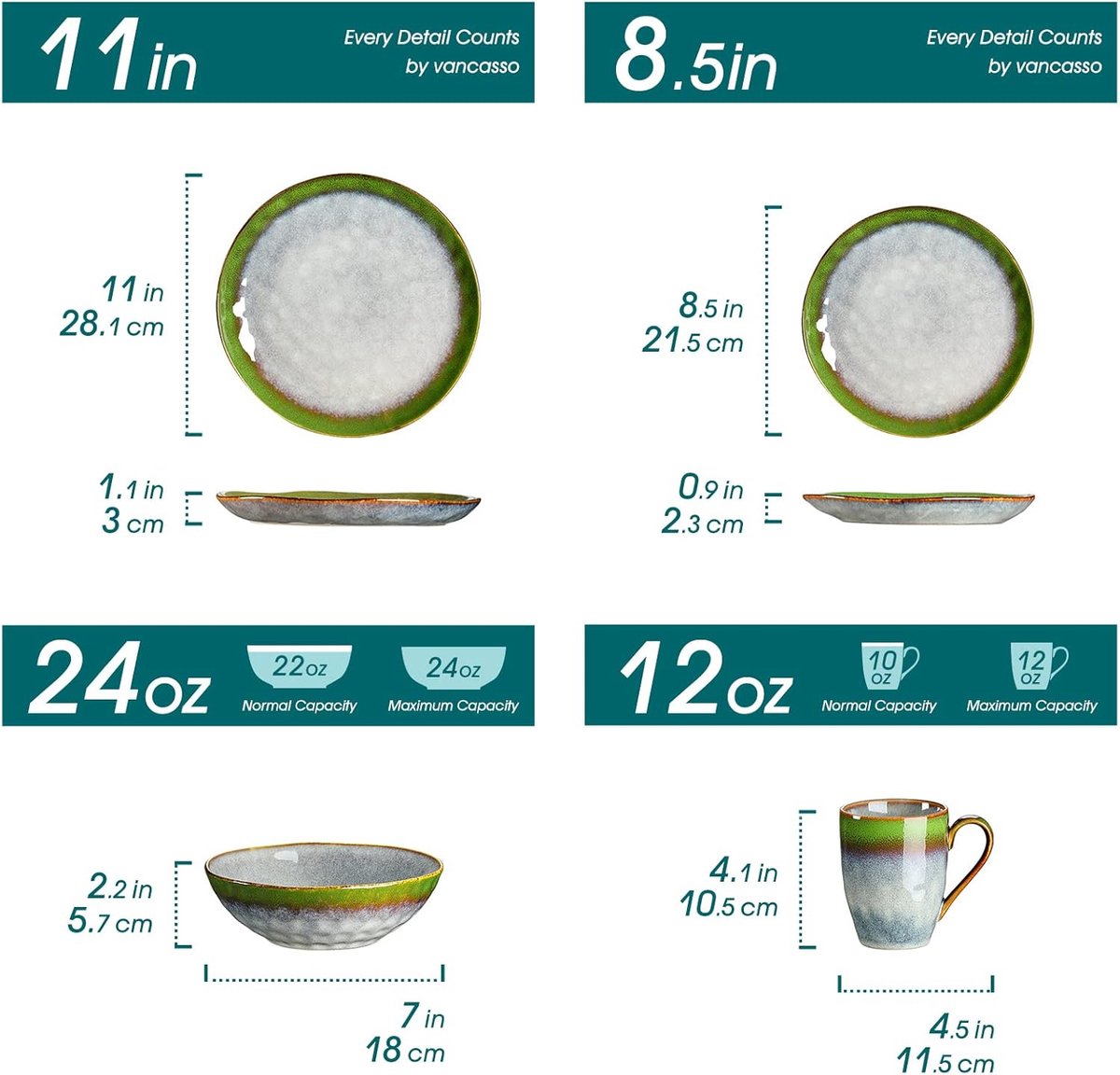 Luxe Serviesset – 32 delig – 8 persoons – Porselein - Bordenset – Dinner platen – Dessertborden - Kommen - Schaaltjes - Groen