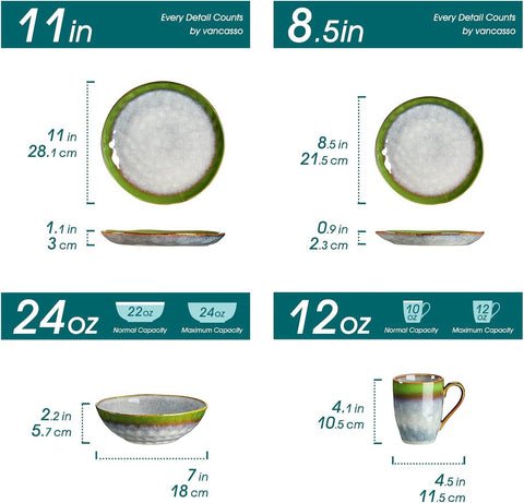 Luxe Serviesset – 32 delig – 8 persoons – Porselein - Bordenset – Dinner platen – Dessertborden - Kommen - Schaaltjes - Groen