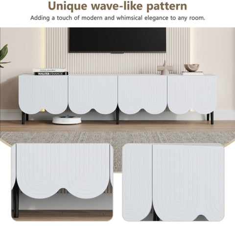 Modern Tv-kast - in Wit - Met een Uniek Patroon - 180x 40x45cm - voor Televisie tot 80 inch - Twee Deuren - Kabelbeheer