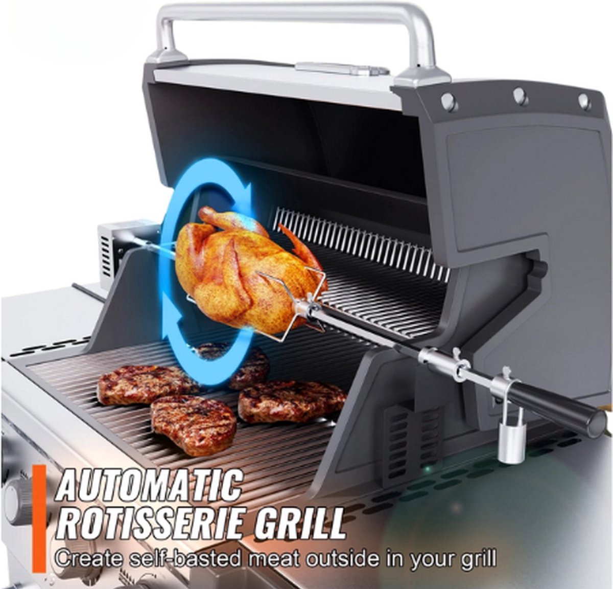 Luxe Rotisserie - Universeel - RVS - XXL 101 cm - Draaispit BBQ - Grill Spies - Krachtige 9W motor - Tot wel 12kg