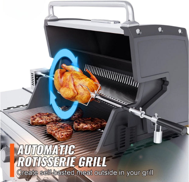 Luxe Rotisserie - Universeel - RVS - XXL 101 cm - Draaispit BBQ - Grill Spies - Krachtige 9W motor - Tot wel 12kg