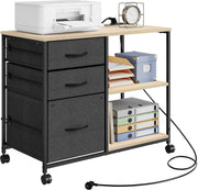 Printerkast - Archiefkast - Printer - Met laden en oplaadstation - 40 cm x 80 cm x 66 cm - Licht eiken met zwart