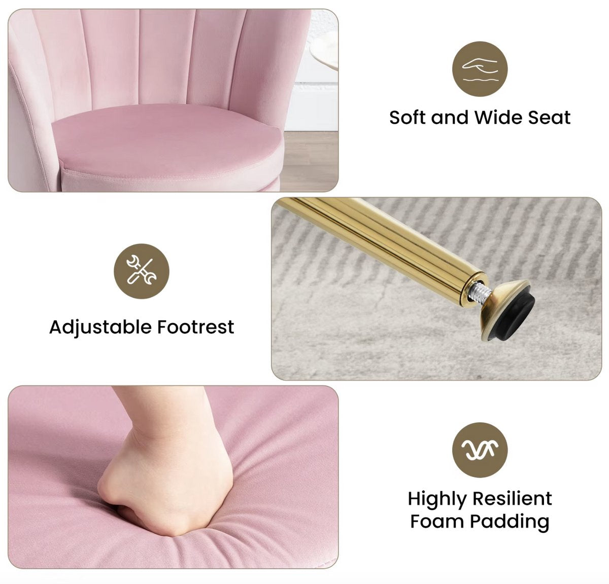 Eetkamerstoel - Eettafel stoel - Fauteuil - Babykamer stoel - Leesstoel - fluwelen stoel - fluweel - Roze