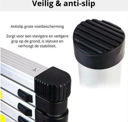 Telescopische Ladder - 6.2 Meter - Afneembare Haken - Uitschuifbare Treden - Opvouwbare - Antislip Voeten - Klussen - Trap