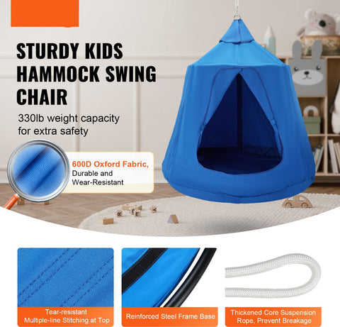 Kinderhangstoel - Met Opblaasbaar Kussen En LED-Verlichting - 600D Oxford Materiaal - Waterdicht En UV-Bestendig - Geschikt Voor Binnen En Buiten - 150 Kg Draagvermogen