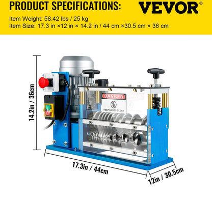 Elektrische Koperdraad Strippen Machine - 1,5-38 mm - 370W -  Draadstripmachine - Gemaakt van Aluminium - 11 Kanalen en 10 Snijbladen