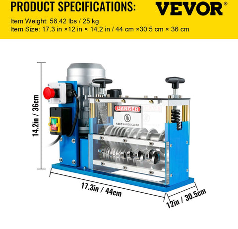 Elektrische Koperdraad Strippen Machine - Draadstripmachine - Gemaakt van Aluminium - 11 Kanalen en 10 Snijbladen - 1,5-38 mm - 370W -  Blauw