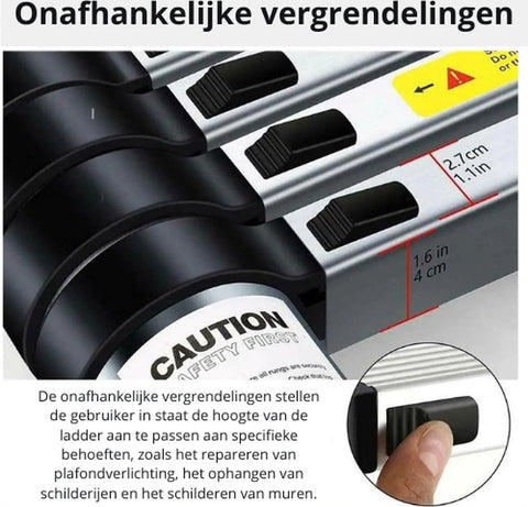 Telescopische Ladder - Antislip Trap - Inklapbaar - Uitschuifbare Treden - Trap - 6,2 Meter - Zilver