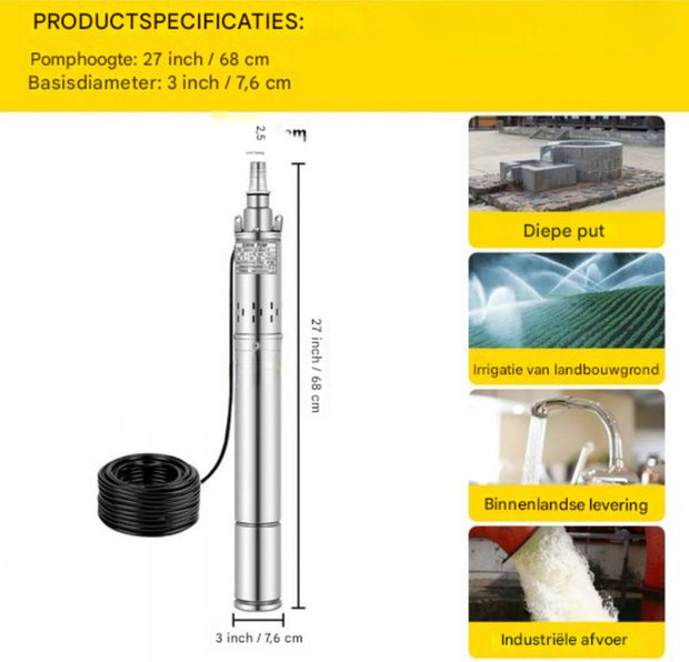 Bronpomp - 1100W - 190L/min - 4 Inch Pijp - Diepe Dompelpomp