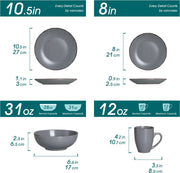 Luxe Serviesset – 32 delig – 8 persoons – Porselein - Bordenset – Dinner platen – Dessertborden - Kommen - Mokken - Schaaltjes -Grijs