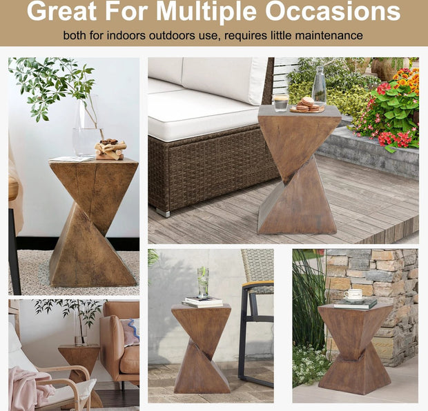 Moderne Beton Bijzettafel met Natuurlijke Houtafwerking – Geometrische Accenttafel voor Binnen en Buiten – Multifunctioneel Nachtkastje