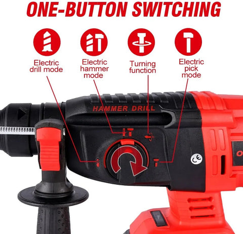 Boorhamer - Rood - Met Accu - Met Koffer - SloopHamer - Sloop - Jack Hamer - Drilboor - Zware Beton Breker - Krachtige - Elektrische Breekhamer - Boorhamer - Professionele