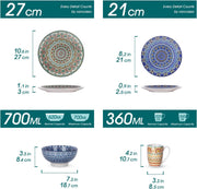 Serviesset - 32-delig - Bohemian Mandala Design - Turquoise Porselein - Diner,Dessertborden, Kommen & Mokken - Uniek & Stijlvol