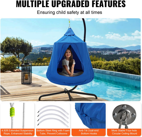 Kinderhangstoel - Met Opblaasbaar Kussen En LED-Verlichting - 600D Oxford Materiaal - Waterdicht En UV-Bestendig - Geschikt Voor Binnen En Buiten - 150 Kg Draagvermogen