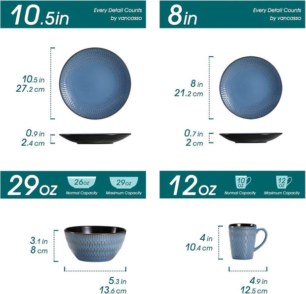 Luxe Serviesset – 32 Delig – 8 Persoons – Keramiek - Bordenset – Dinner Platen – Dessertborden – Kommen – Mokken – Schaaltjes – Blauw