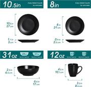 Luxe Serviesset - 32-Delig - 8 Persoons - Keramiek - Bordenset - Dinner Platen - Dessertborden - Kommen - Mokken - Schaaltjes - Zwart