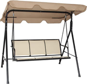 Schommelzitje - Schommelbank - Ligstoel met zonnedak - 3-zits - Lichtbruin/Beige