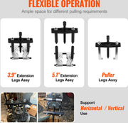 Lagertrekkerset - 45-Staal - 360x230x63mm - Roestwerende Coating die Slijtvast - Maximale Trekkracht van 5 ton - Onbeperkte Compatibiliteit - voor Meeste Voertuigen - Terreinvoertuigen en Lichte Vrachtwagens - Zwart