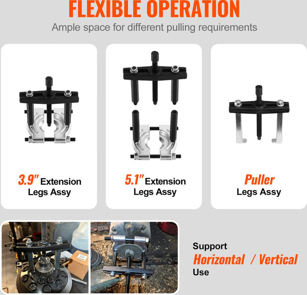 Lagertrekkerset - 45-Staal - 360x230x63mm - Roestwerende Coating die Slijtvast - Maximale Trekkracht van 5 ton - Onbeperkte Compatibiliteit - voor Meeste Voertuigen - Terreinvoertuigen en Lichte Vrachtwagens - Zwart