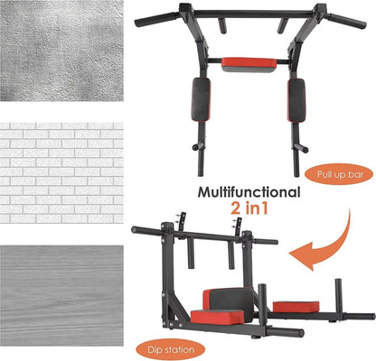Pull up bar - Optrek stang - Fitness - Chin up - Crunches - Dip station - 3in1 - Wand gemonteerd - Max 300kg