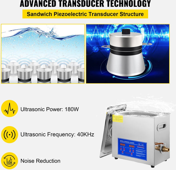 Ultrasoon Reiniger 5.8-6L – Roestvrij Staal – Professioneel Ultrasoon Reinigingsapparaat - met Digitale Verwarmingstimer – Voor Sieraden en Brillen