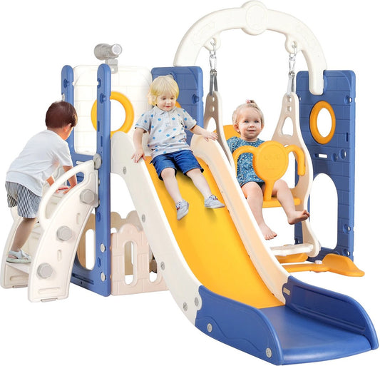 Kinderspeelset voor binnen en buiten - Speeltuinset in de achtertuin - Glijbaan, Klimmuur, Basketbalring, Jungle gym