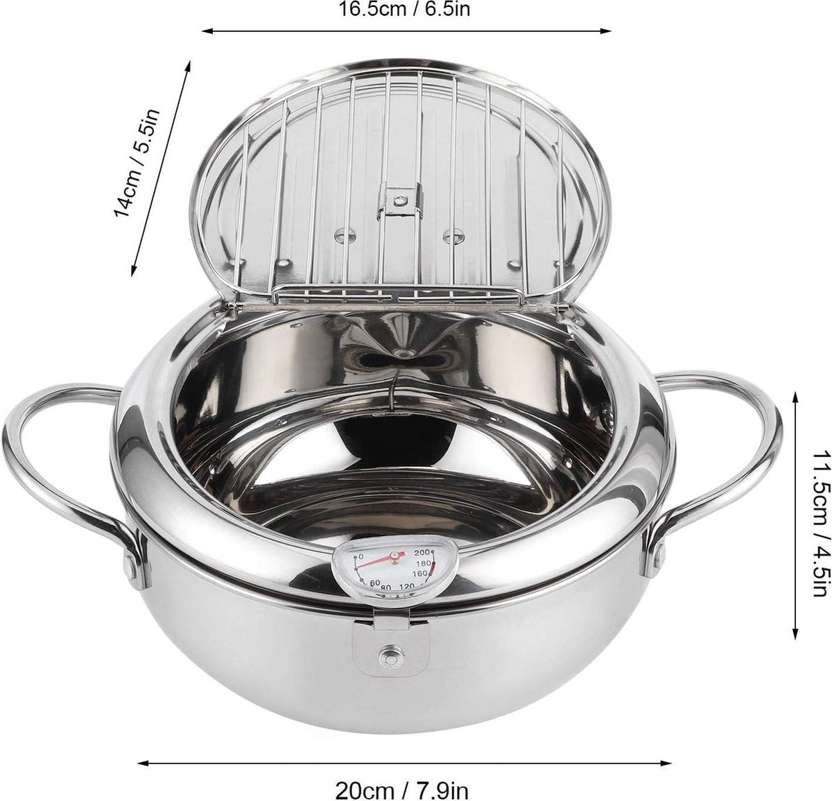 Frituurpan Japanse stijl Tempura Frituurpan met Thermometer - Inductiekookpan Kip Pot Kookgerei voor Keuken - L 24cm .