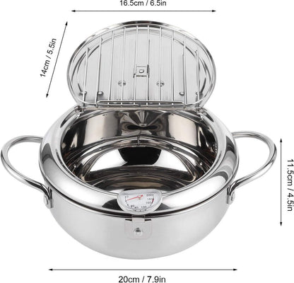 Frituurpan Japanse stijl Tempura Frituurpan met Thermometer - Inductiekookpan Kip Pot Kookgerei voor Keuken - L 24cm .