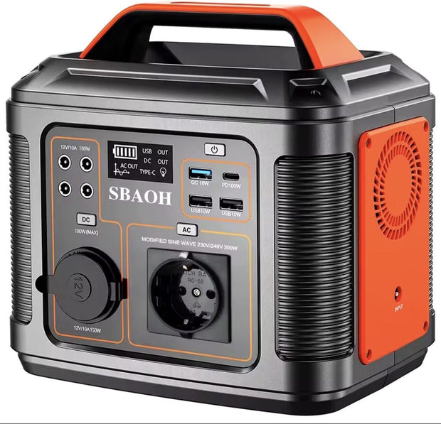 Draagbare noodaccu - Powerstation - 300W - Stroomgenerator - 296 Wh Lithium - Snel Laden - Camping Zonnegenerator - Powerbank - Generator - LED Lamp