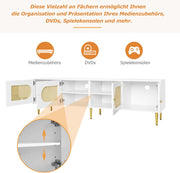 Wit Rattan - TV Cabinet - 180x40x50cm - 4 Rattan-Deuren - Verstelbare Planken - en Kabelbeheer voor Televisies tot 80 inch - Tv-Kast - Lowboards
