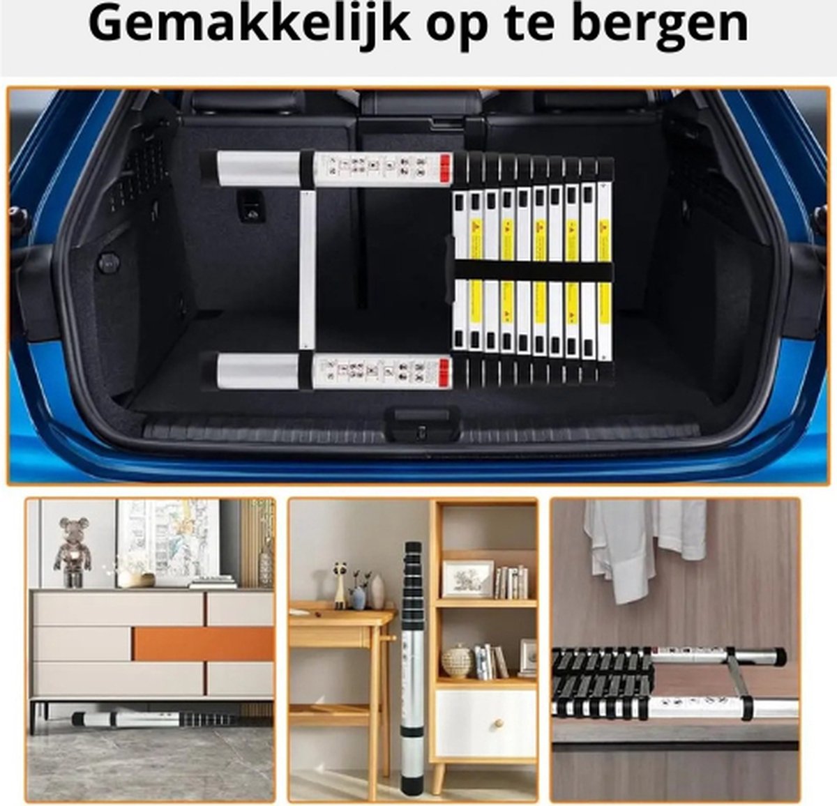 Telescopische Ladder - Antislip Trap - Inklapbaar - Uitschuifbare Treden - Trap - 6,2 Meter - Zilver