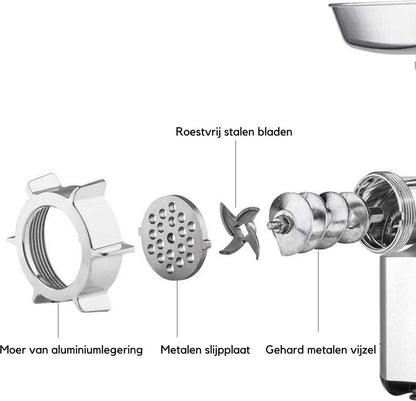 Elektrische vleesmolen 3 in 1 - Gehaktmolen - Worstenmaker - Worstvuller - Krachtig - 3000W