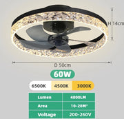 Ventilator Lamp - Plafondventilator Zwart - Smart Lamp - Met Dimmer - 6 Standen Ventilator - Keuken Lamp - Woonkamerlamp - Moderne lamp