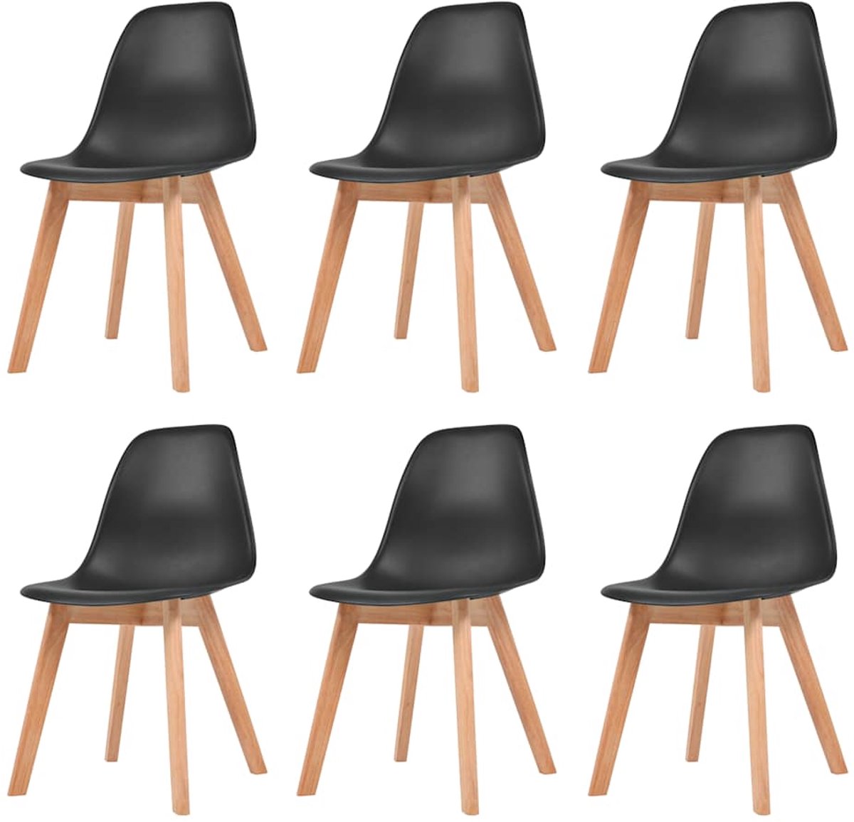 Eetkamerstoelen - Kunststof Zwart - 6 Stuks Eetkamerstoelen - Zwarte Stoelen - Plastic Stoelen - Hout Poten - Comfortabele Stoelen - Zwart