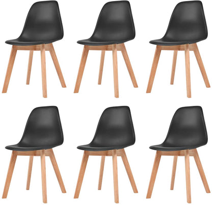 Eetkamerstoelen - Kunststof Zwart - 6 Stuks Eetkamerstoelen - Zwarte Stoelen - Plastic Stoelen - Hout Poten - Comfortabele Stoelen - Zwart