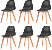 Eetkamerstoelen - Kunststof Zwart - 6 Stuks Eetkamerstoelen - Zwarte Stoelen - Plastic Stoelen - Hout Poten - Comfortabele Stoelen - Zwart