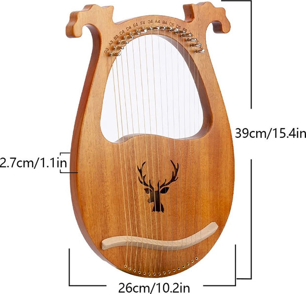 kleine Harp - lyre harp - lier instrument - 16-snarig met stemsleutel en Snaarpickup - 26x39cm