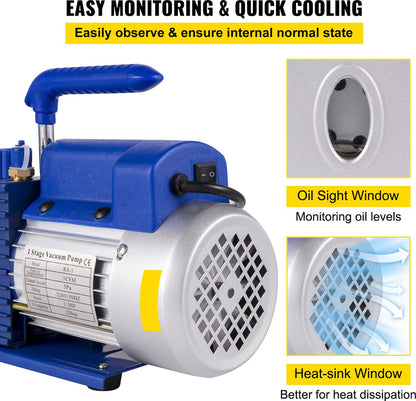 Vacuümpomp - 3CFM - 1Traps - Airconditioningpomp - 220ml Olie Capaciteit
