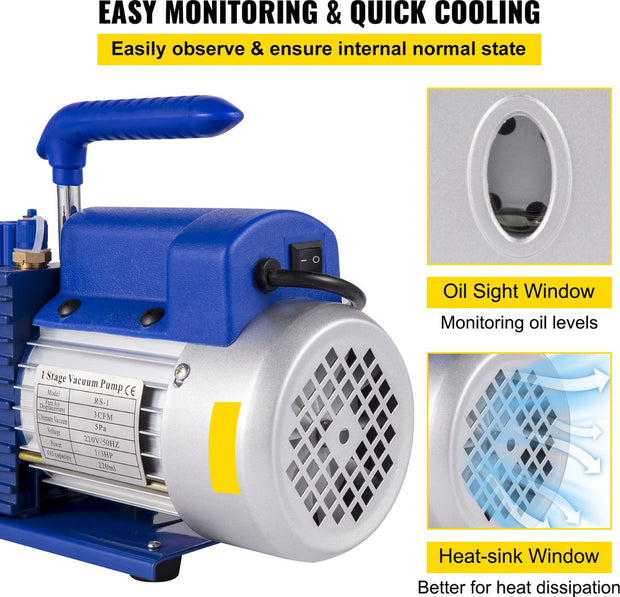 Vacuümpomp - 3CFM - 1Traps - Airconditioningpomp - 220ml Olie Capaciteit