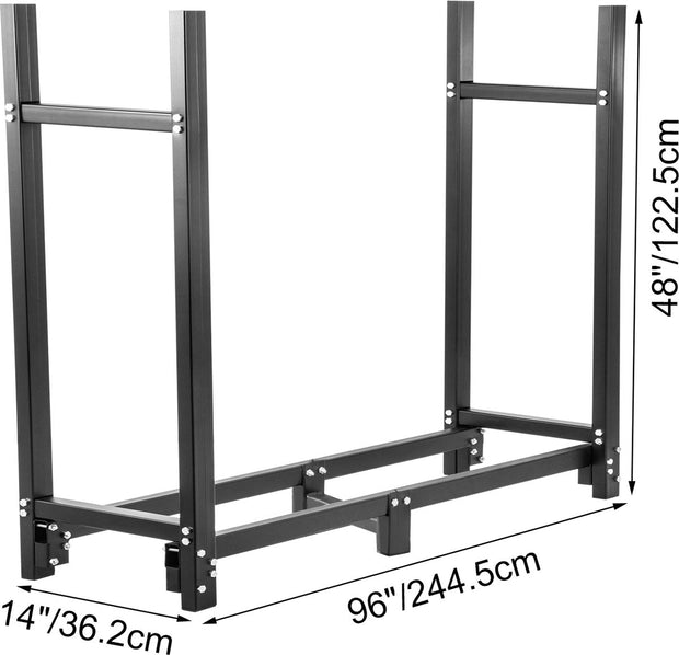 Brandhoutrek Houtopslag - Materiaal Buisvormig Vierkant Staal - Groot Brandhout Logboekrek - Binnen voor Thuis of Industrieel Gebruik om Houtkachels - Houtstapels - Achtertuin - 244,5 x 36,2 x 122,5 cm - Zwart