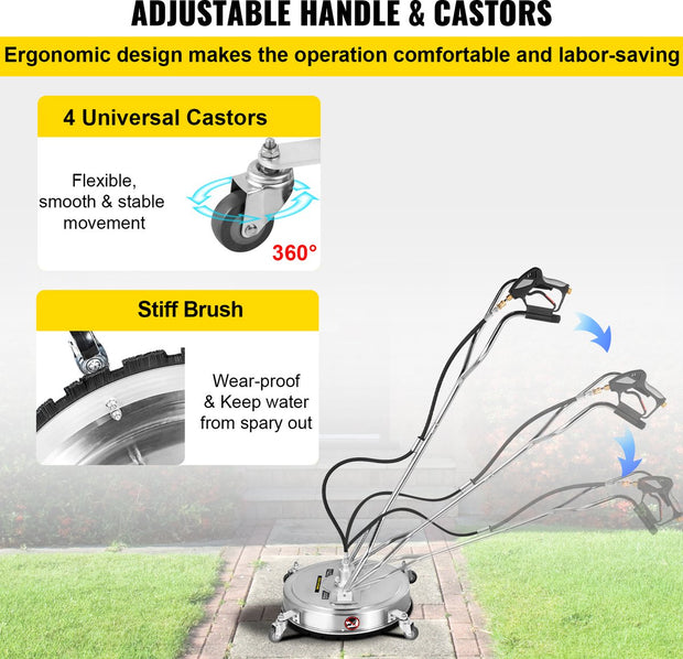 Hogedrukreiniger - Hogedrukreiniger Stoom - Terrasreiniger - met 2 Zeer Efficiënte Mondstukken - Maximaal Watertemperatuur 140 °F/60 °C - 51 cm - 304 Roestvrij Staal - Zilver